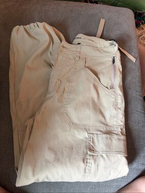Prana Light Beige Utility Track Pants with Cargo Pocket
